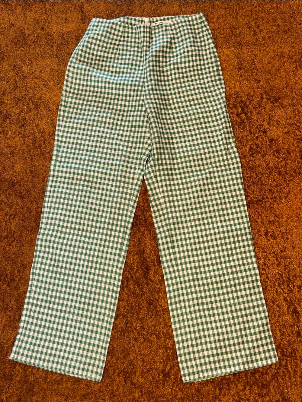 Reformation Green and White Gingham Straight-Leg Pants - Picture 1 of 9